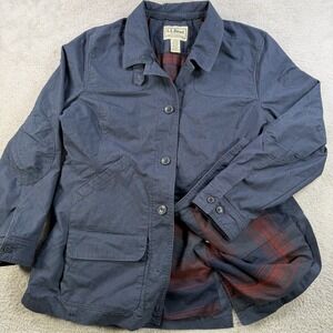 LL Bean Jacket Womens XL Navy Fireside Field Coat Plaid Lined Chore Barn Outdoor